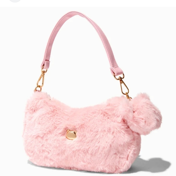 Pink Soft Fur Plush Shoulderbag Handbag With Fur Pom Pom Bag Charm - Picture 1 of 10